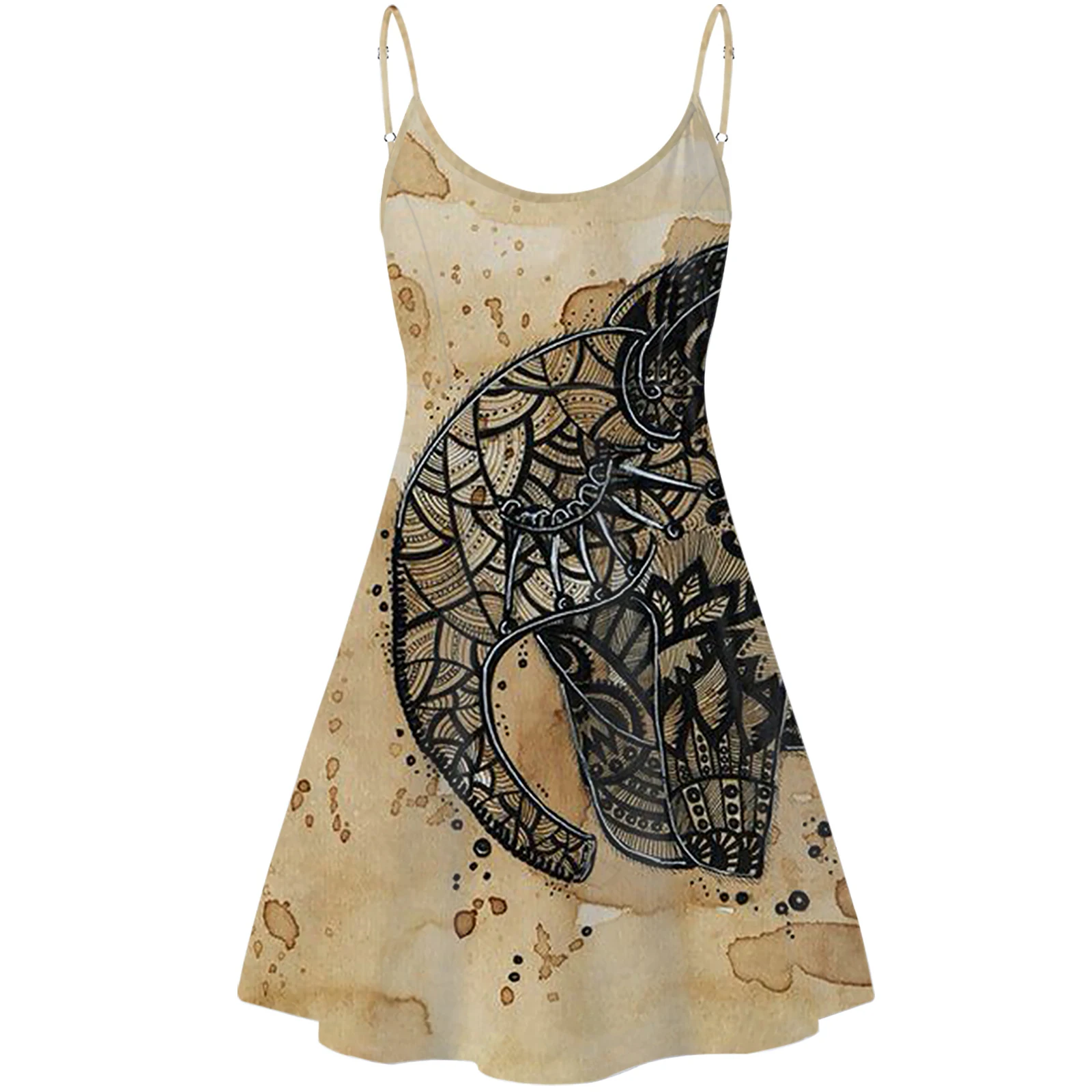 

Hot Sales Polynesia Tribal Tonga Art Elephant Printed Women Beach Mid Dress Fashion Lady Casual Party Strap Sexy Vestidos Femme