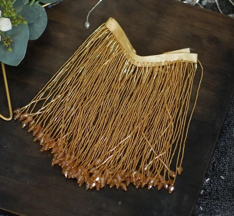 1 ярд золотые тяжелые бусины бахрома отделка для танцевального костюма Высокая