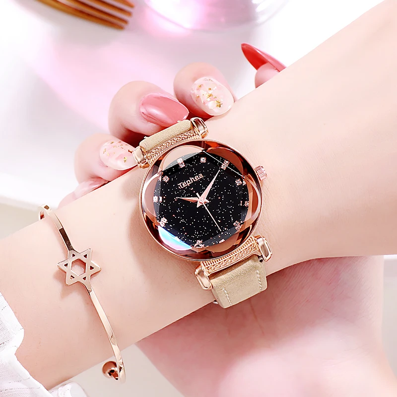 Женские часы 2019 модный красный кожаный ремешок кварцевые наручные женские