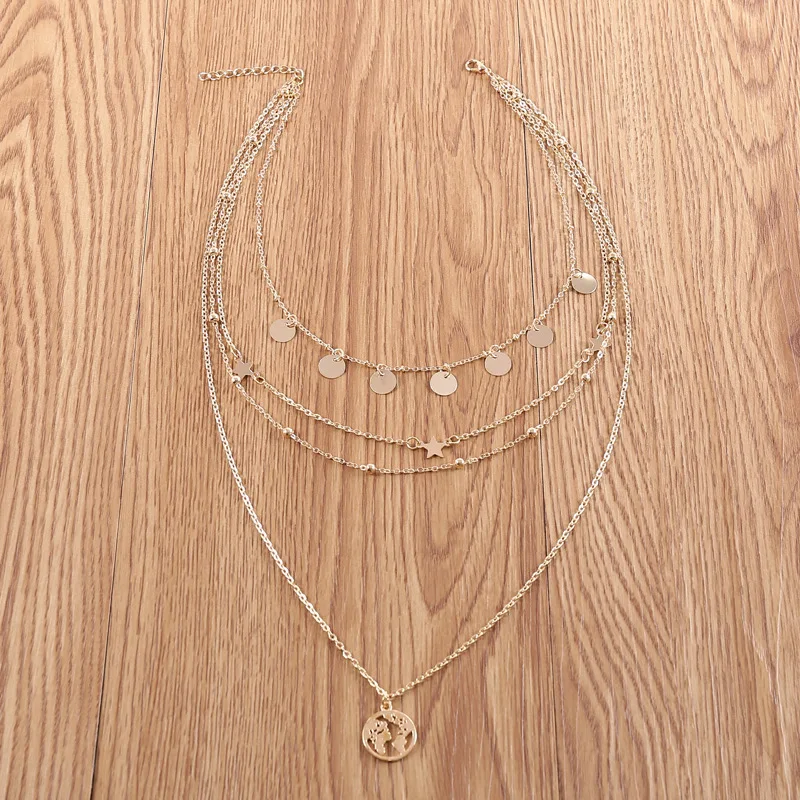 Модное ожерелье золотого цвета со звездами глобус Карта мира с подвеской простое