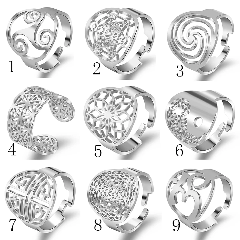 Индийский цветок кольцо из нержавеющей стали 316l Boho символ амулет женское мужское