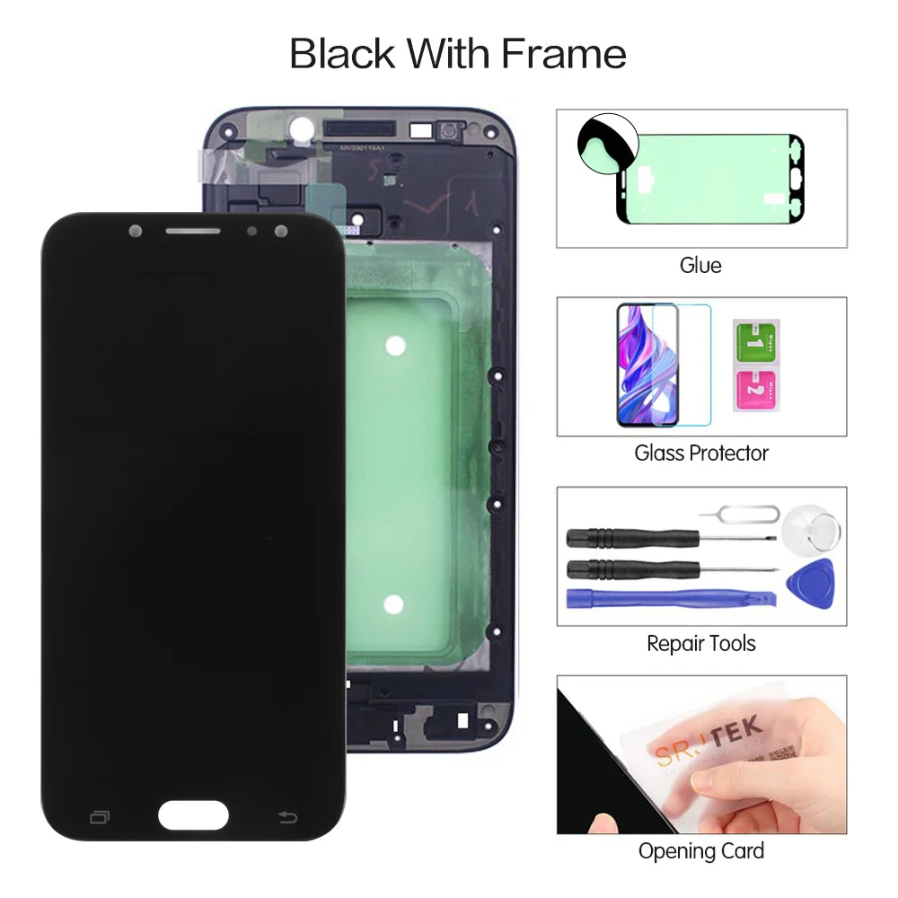 Black with Frame Super AMOLED lcd s для samsung Galaxy J7 Pro J730 J730F ЖК-дисплей с кодирующий преобразователь сенсорного экрана в сборе закалённое стекло - Цвет: Black with Frame