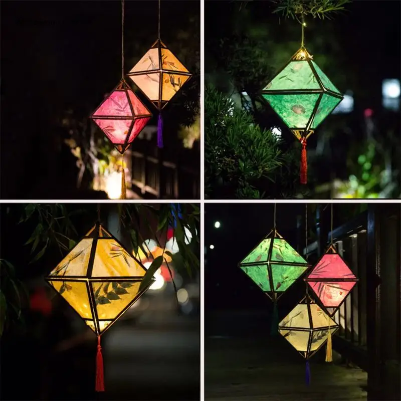

F62A Rhombus Portable Lantern with Tassel Light Lamp for Chinese New Year Spring Festival Mid-Autumn Party Celebration Home