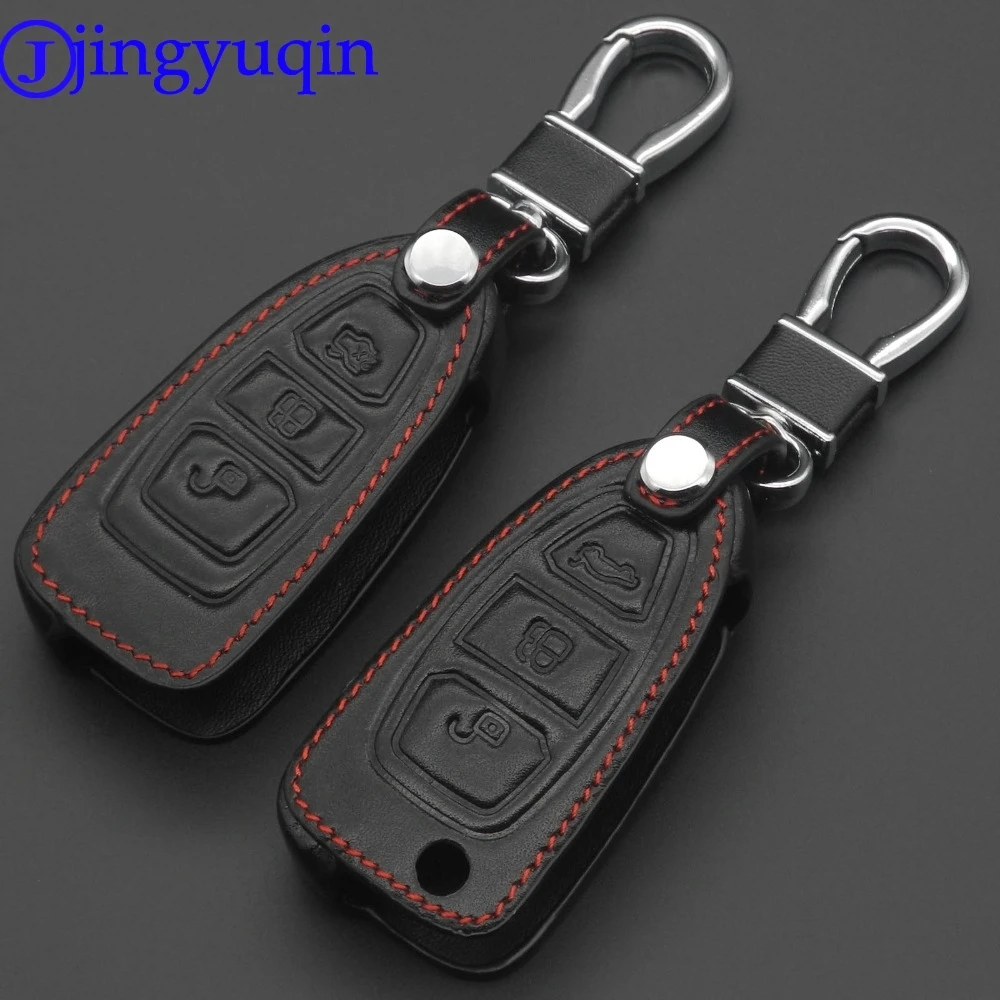 Кожаный чехол для ключей jingyuqin с 3 кнопками Ford Mondeo Mk4 Focus 2 4 St Kuga Fiesta Fusion Ecosport 2012 2013