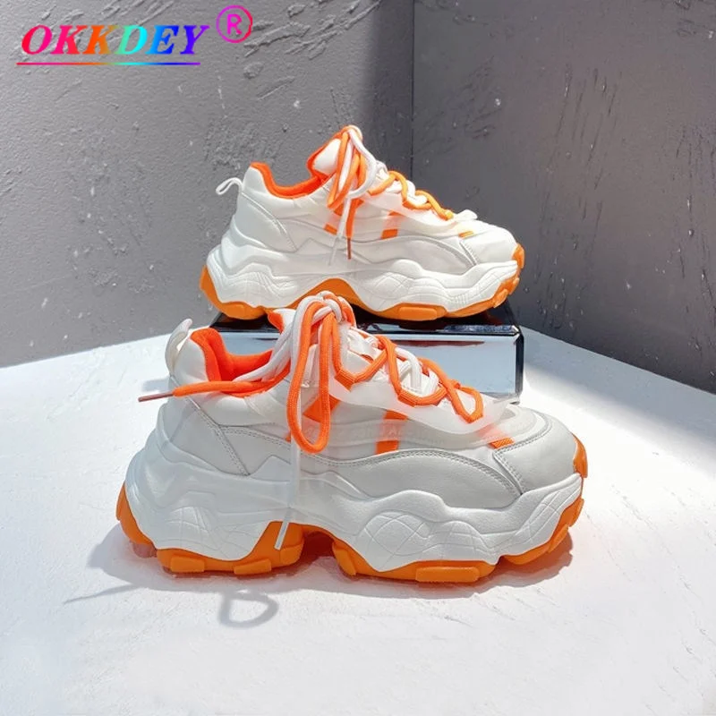 

Женские кроссовки на платформе, модные весенне-осенние кроссовки на платформе, женские дышащие сетчатые кроссовки из ПУ кожи на шнуровке, н...