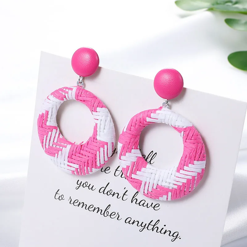 1 пара новые серьги из рафии коричневые и разноцветные Круглые Кольца плетеные