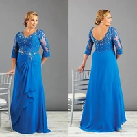 modest blue mother of the bride dresses half sleeve plus size chiffon lace wedding mother dress guest party formal gowns 2021