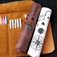 korean stationery box student pen curtain boys and girls volume pencil case retro coffee color simple large capacity pencil case