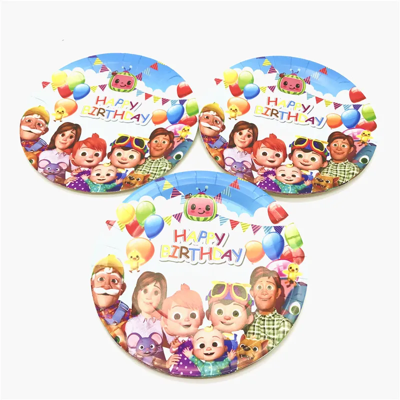 

Cute Cocomelon Birthday Party Supplies Paper Cup Plates Toppers Tableware Baby Shower Party Decoration Flags Balloons Kids Toys