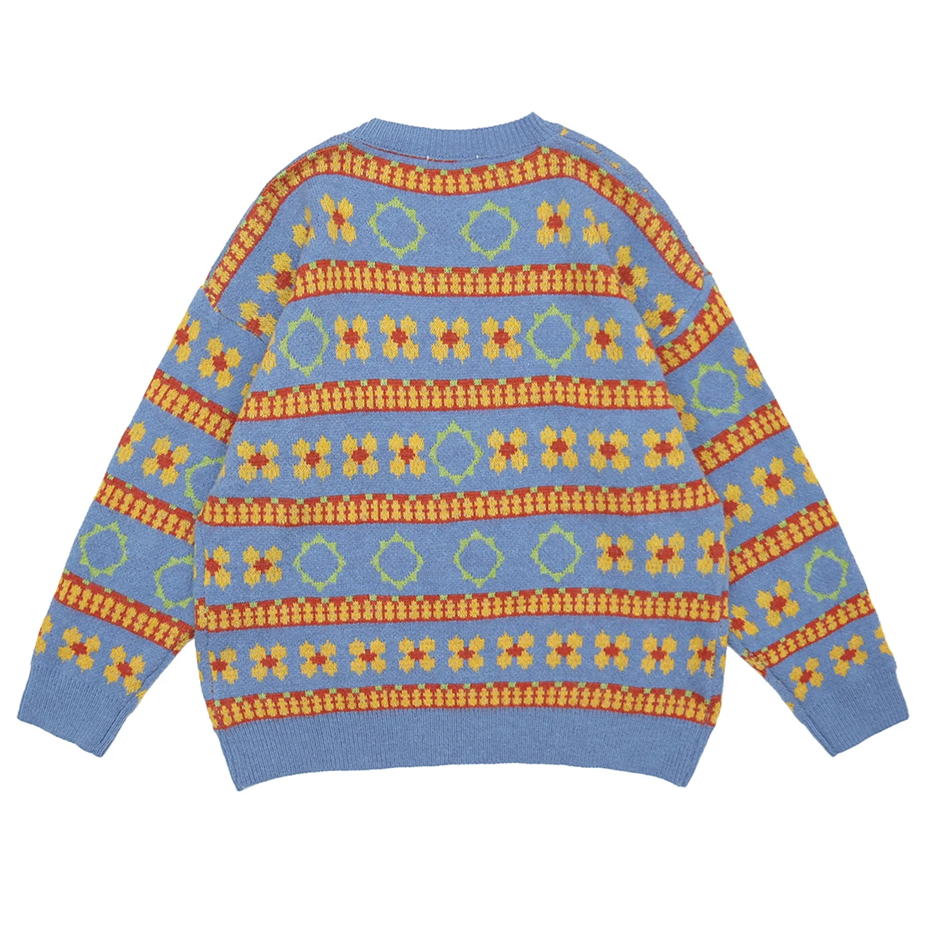 Вязаный свитер с цветными вставками цветочным принтом для мужчин и женщин 2021 в