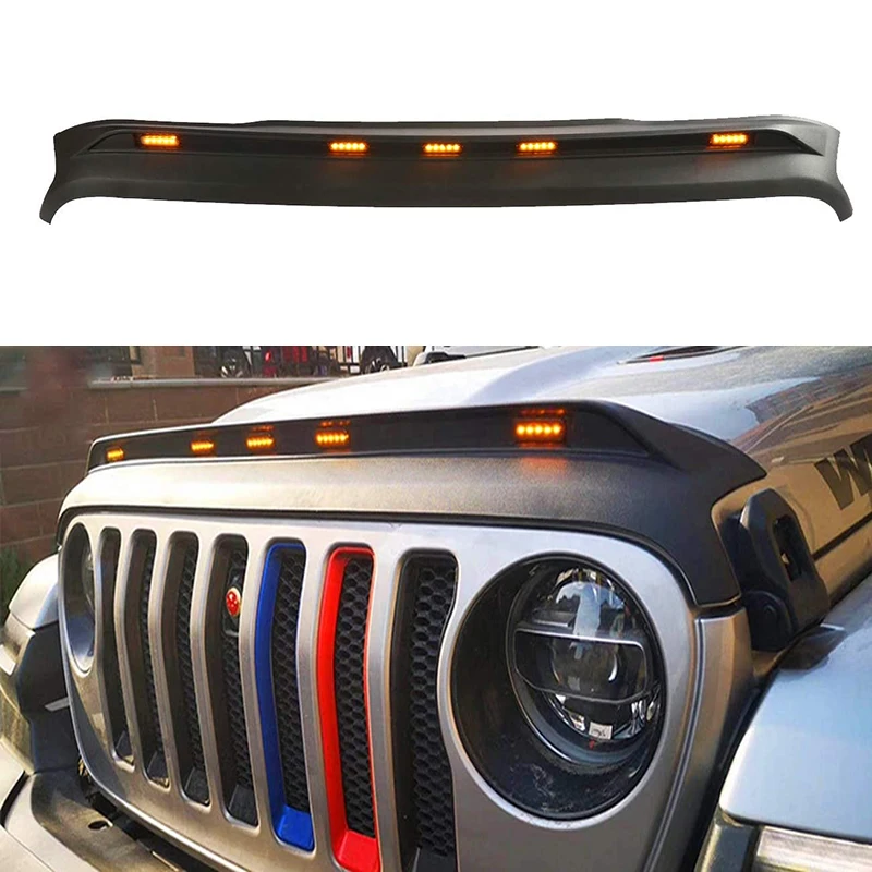 

Trail Armor Hood Stone Guard W/LED Light Hood Shield Front / Rear Bug Deflector Protector For Jeep Wrangler JK 2007-2017