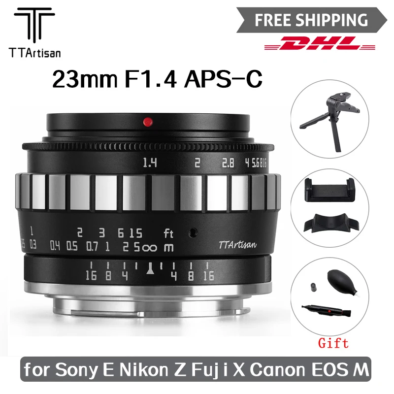 TTArtisan 23mm F1.4 APS-C Lens Large Aperture Manual for Sony E Nikon Z Fuji X Canon EOS M M4/3 MFT A6000 A7II A7RII XT10 XT4