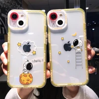 cute cartoon astronaut clear phone case for iphone 13 pro max 12 11 x xs xr 7 8 plus funny transparent soft tpu shockproof cover