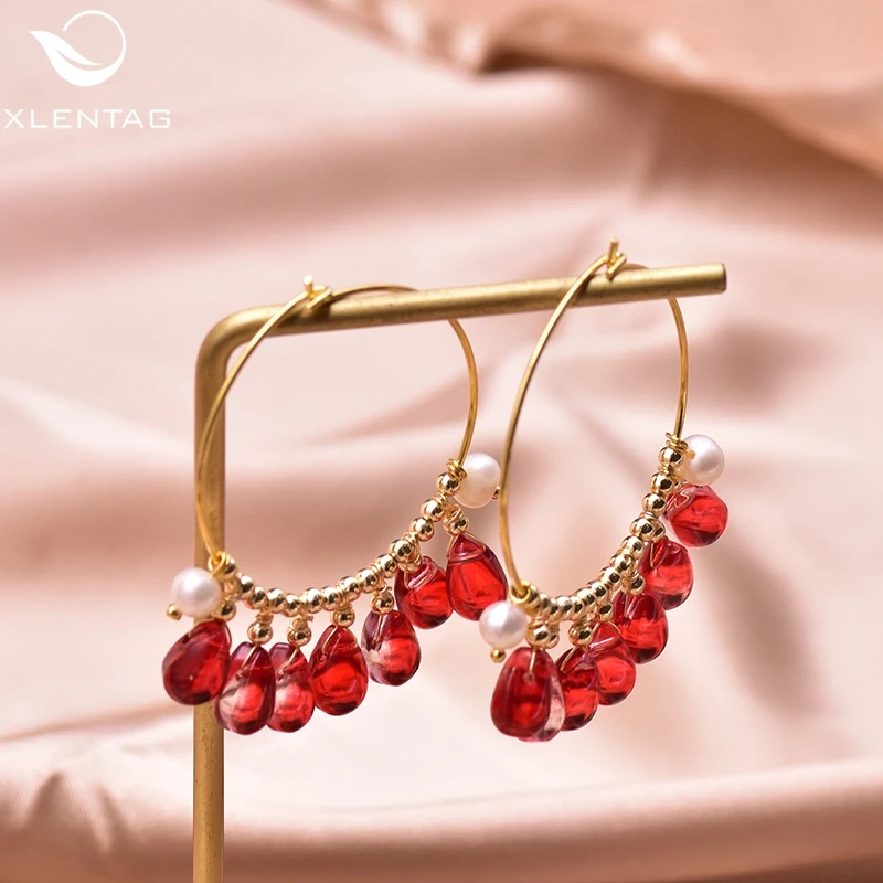 

XlentAg Red Czech Crystal Drop Earring Classic Hoop Earing Women Accessories Wedding Gift Of Love Bohemian Luxury Jewerly GE0951