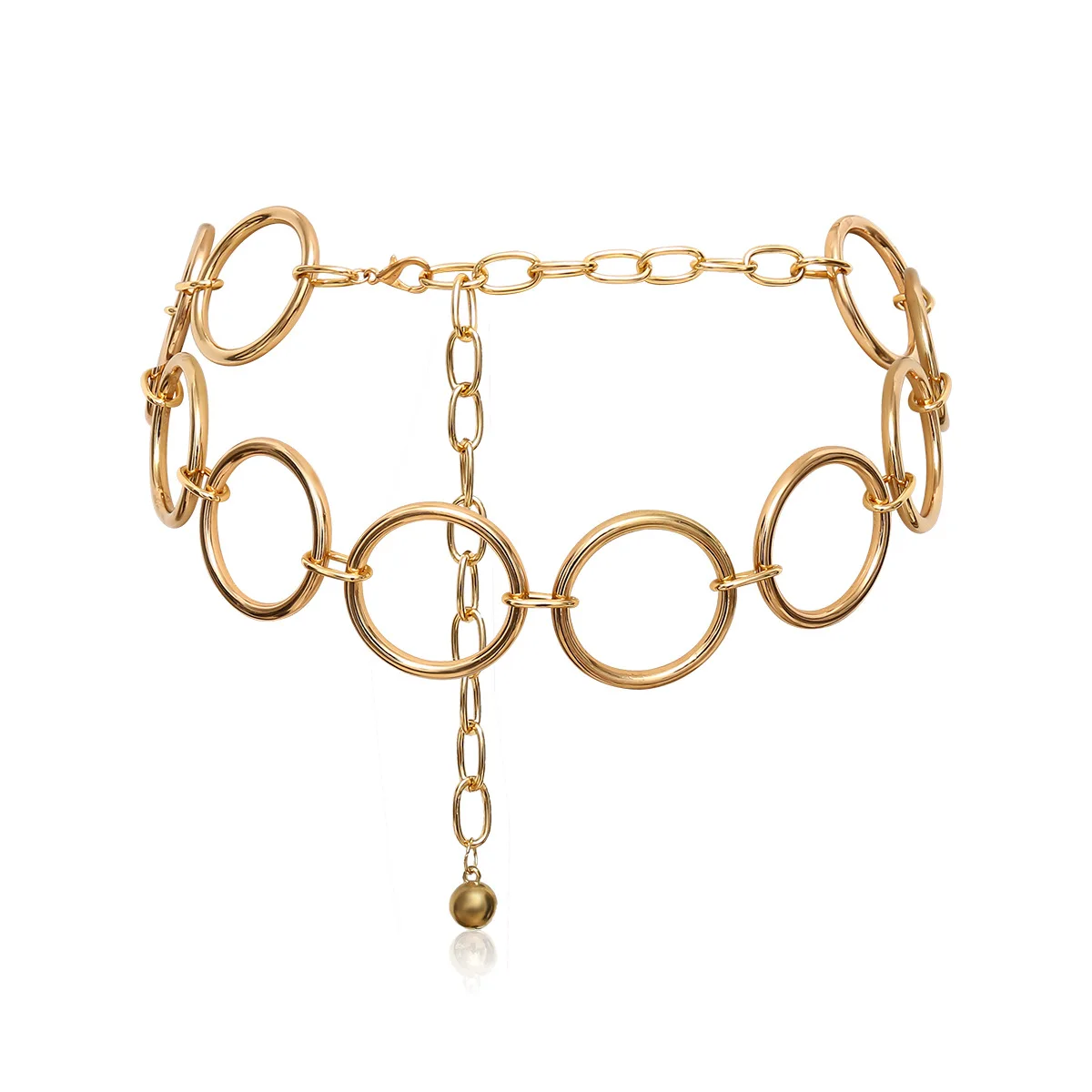 

Women Belts Golden Circle Chain Waist Belts Vacation Body Chain Female Dress Belts Ladies Thin Acrylic Waistband Ceinture Femme