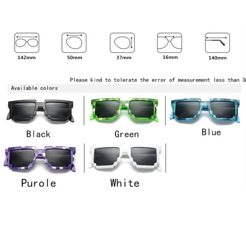 

Sunglasses Women Men Plaid Frame Pixel Mosaic Party Glasses Vintage 8 bit Pixel Sun Glasses UV400