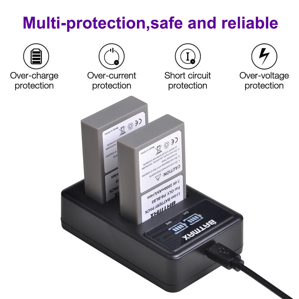 Зарядное устройство BLS5 Bls50 1 шт. светодиодный с двумя USB-портами зарядное для Olympus 5