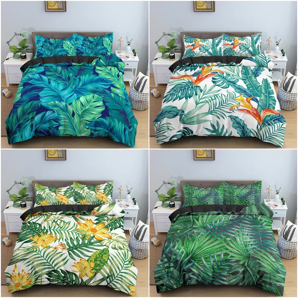 

Tropical Bedding Set Colorful Leaves Duvet Cover Set Rainforest Jungle Plant Bed Covers Home Textiles Quilt Cover Queen King