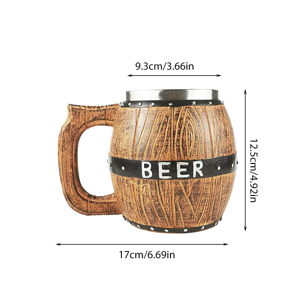

Viking Wood Style Beer Mug Simulation Wooden Barrel Beer Cup Double Wall Drinking Mug Metal Insulated 1PCS Bar Drinking Game