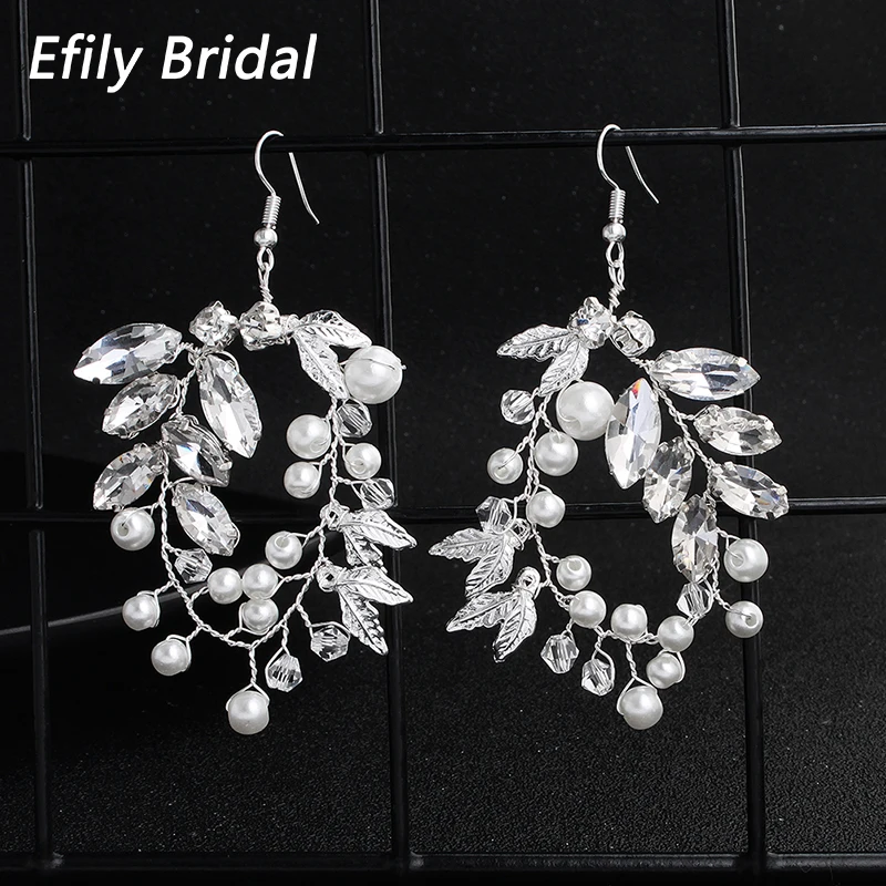 

Efily Handmade Crystal Pear Earrings for Women Accessories Fashion Silver Color Pearl Drop Earring Party Jewelry Bridesmaid Gift