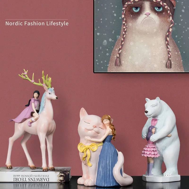 [HHT] Nordic Creative Design Fairy Unicorn Girl Home Decoration Accessories Living Room Ornaments New Year Blessing Gifts