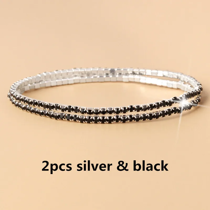 2pcs silver black 1-2 шт набор циркониевый регулируемый браслет для женщин шариковая направляющая Кристалл CZ золото/серебро цвет ювелирные изделия Pulseira Feminina - Окраска металла: 2pcs silver black