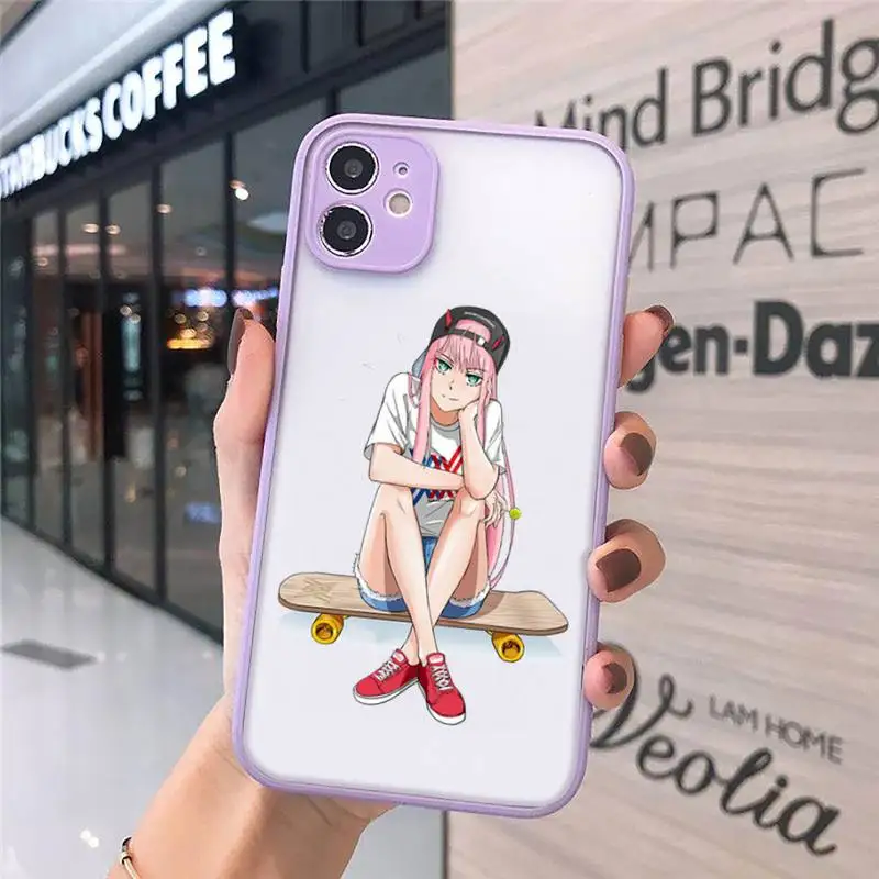 

Darling in the FranXX Phone Case For iPhone 12 11 Mini Pro XR XS Max 7 8 Plus X Matte transparent Purple Cover