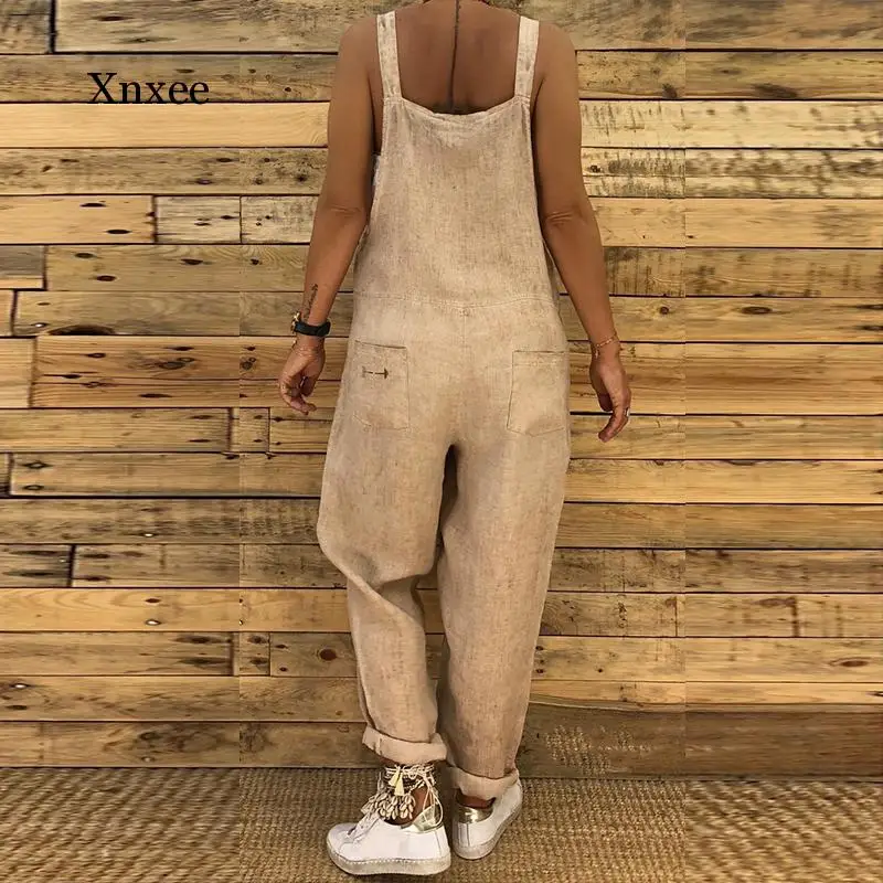 

S 5XL ZANZEA 2020 Women Casual Solid Strappy Dungarees Vintage Cotton Linen Loose Party Long Harem Overalls Rompers Jumpsuits