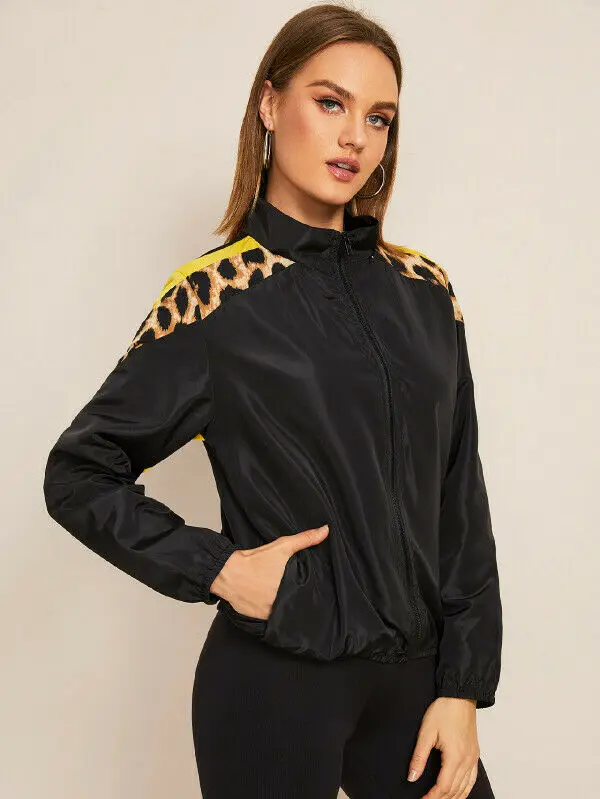 2019 женское леопардовое лоскутное пальто на молнии Женская осенне-зимняя куртка с