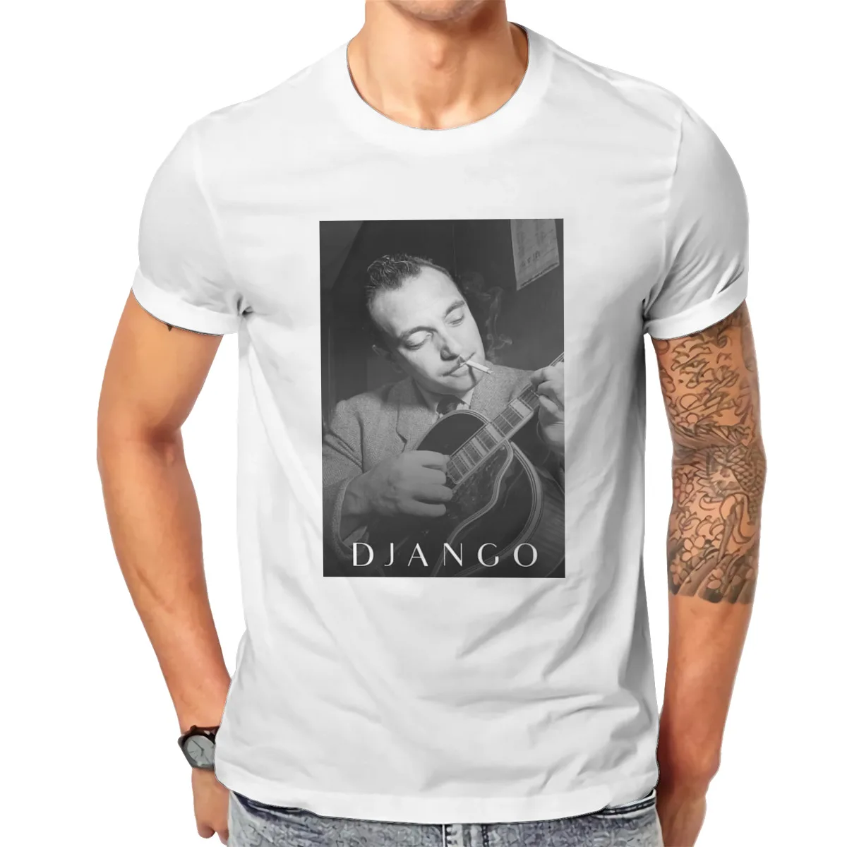 Django Reinhardt джазовый гитарист 100% Повседневный свободный хлопок Круглый вырез унисекс Высокое качество Мужская одежда 137138