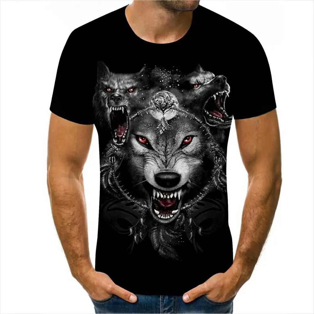 Футболка с 3D-принтом животного и названием волка летняя модная повседневная