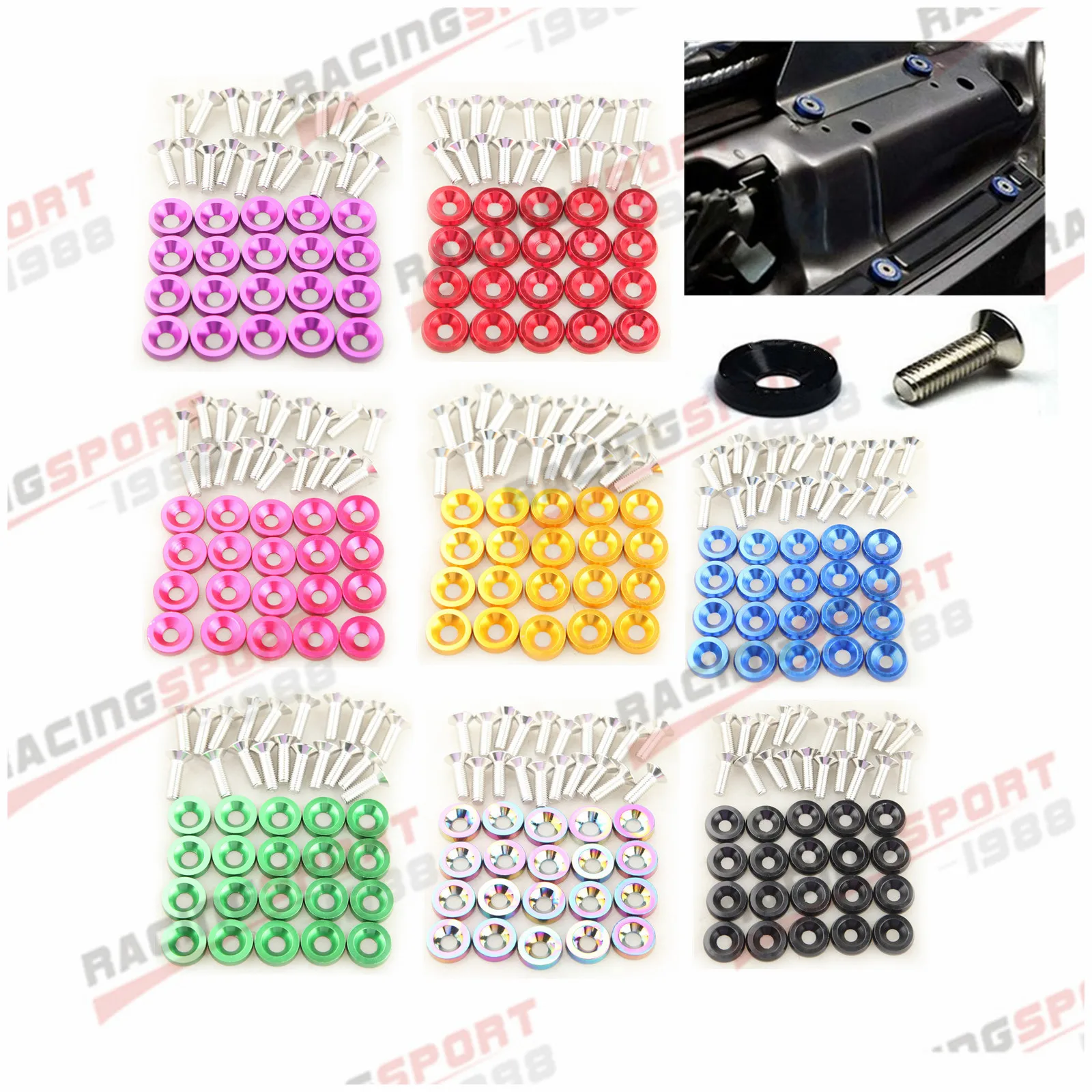 

20PCS Billet Aluminum Fender/ Bumper Washer/ Bolt Engine Bay Dress Up Kit Pink/Black/Neo/Golden/Silver/Red/Blue/Green/Purple/Tan