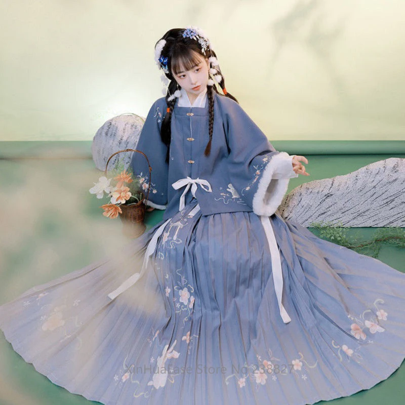 

2021 Hanfu женская зимняя Китайская традиционная одежда, сказочная принцесса, косплей-костюм в стиле ретро династии Мин, элегантный