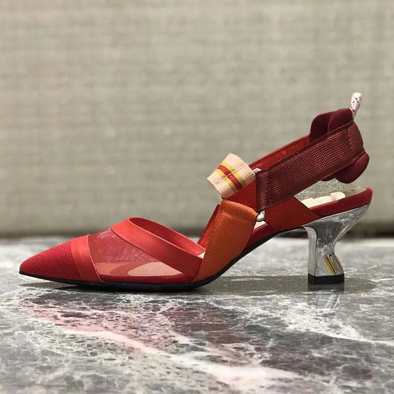 

Ollymurs women ladies pointed toe mesh flat and high heel sandals Woman Luxury Shoes Ladies