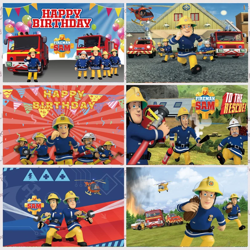 

Fireman Sam Theme Photography Backdrop Fire Truck Firefighter Baby Shower Boys Birthday Party Custom Photo Background Banner