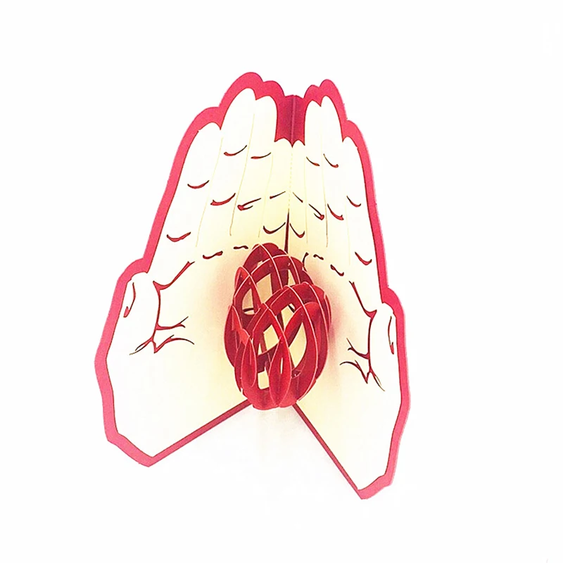 Любовь в руке 3D всплывающие карты Лазерная Резка Подарки поздравительные с