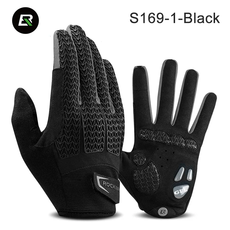 S169-1-Black ROCKBROS зима осень велосипедные перчатки полный палец сохраняет тепло MTB Горный велосипедные перчатки с гелевой пропиткой коврик ударопрочный мотоцикл велосипедные перчатки - Цвет: S169-1-Black
