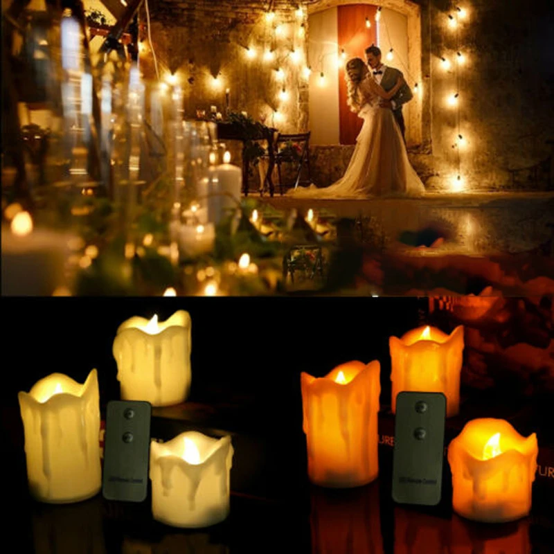 

3Pcs Flameless Led Electronic Candle Christmas Decoration Tearful Plastic Shell Remote Control Led Electronic Candle Light