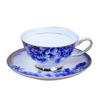blue and with porcelain bone china mug with saucer gold line subshrubby peony flower tea cup chinese style high grade gifts