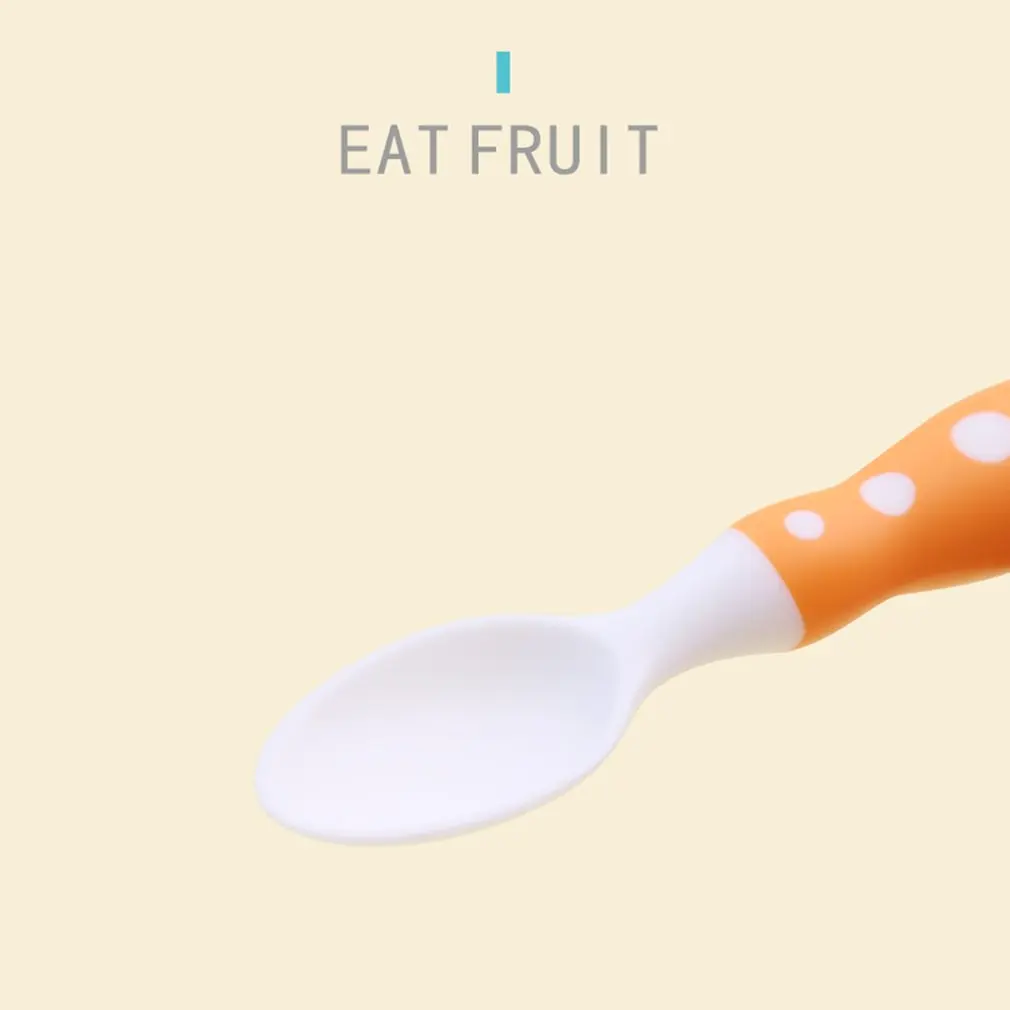 Baby Feeding Spoon Safety Utensils Patchwork Children Tableware Easy Clean Double Color Newborn Baby Spoons Fork Soft Silicone