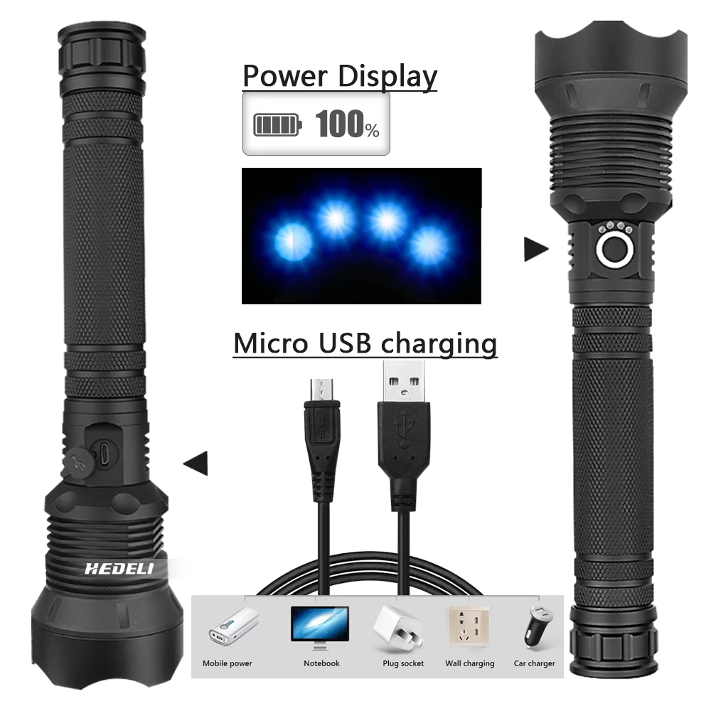 250000cd XHP90 самый мощный светодиодный фонарик usb зум тактический фонарь xhp50 18650 или