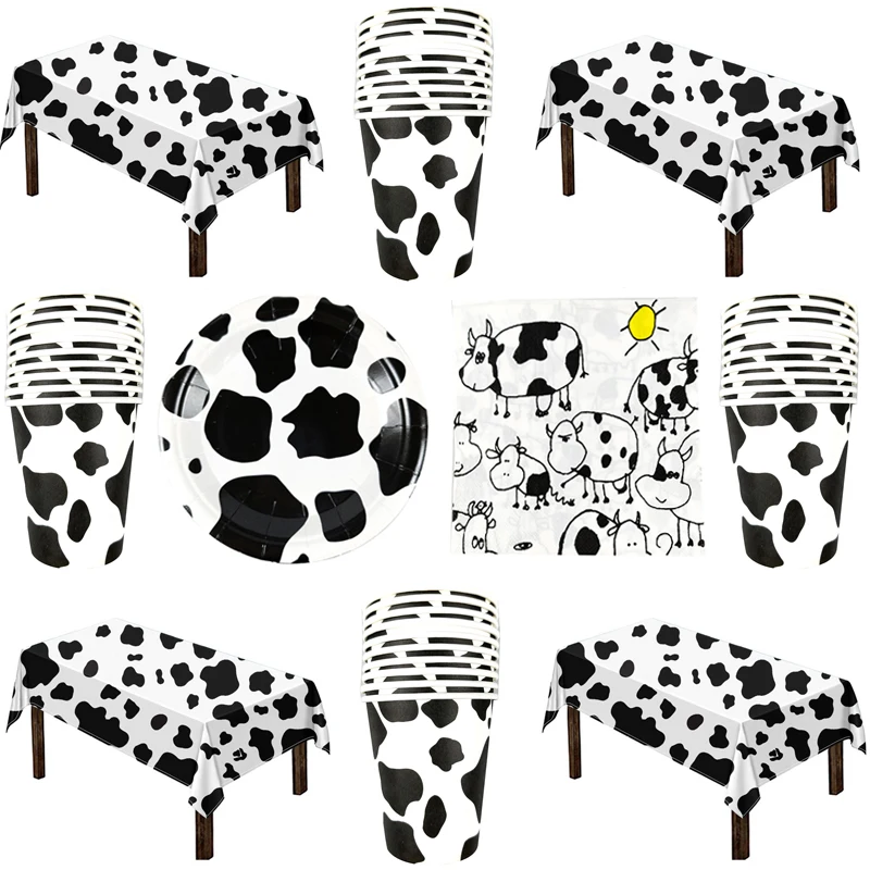 

Cows Theme Table Cover Happy Birthday Party Map Plates Napkins Decorations Cups Boys Kids Favors Tablecloth Towel 61pcs/lot