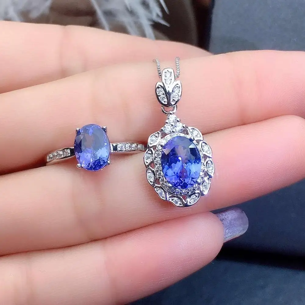 

Real Natural Tanzanite jewelry set Natural Real Tanzanite 925 sterling silver 1pc pendant,1pc ring