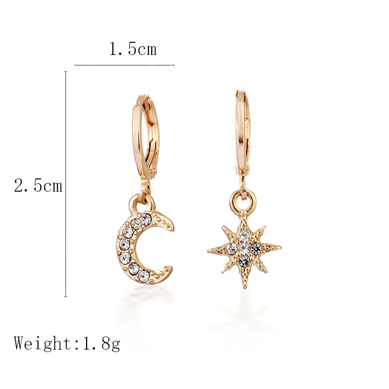 

Earrings for Women Cute Drop Design By Moon/Star Gold Shiny Stud Unique Asymmetrical Jewelry Elegant Fashion Earring Gifts
