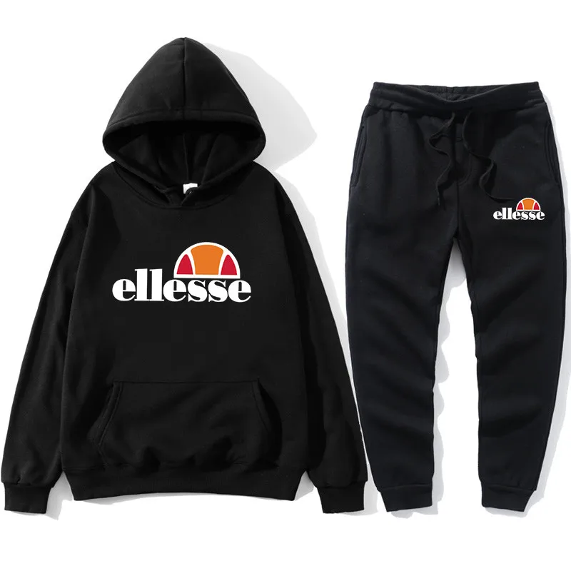 

fashion brand Ellesse Men's Set Fleece Hoodie Pant Thick Warm Tracksuit Sportswear Hooded Track Suits Male Sweatsuit Tracksuit