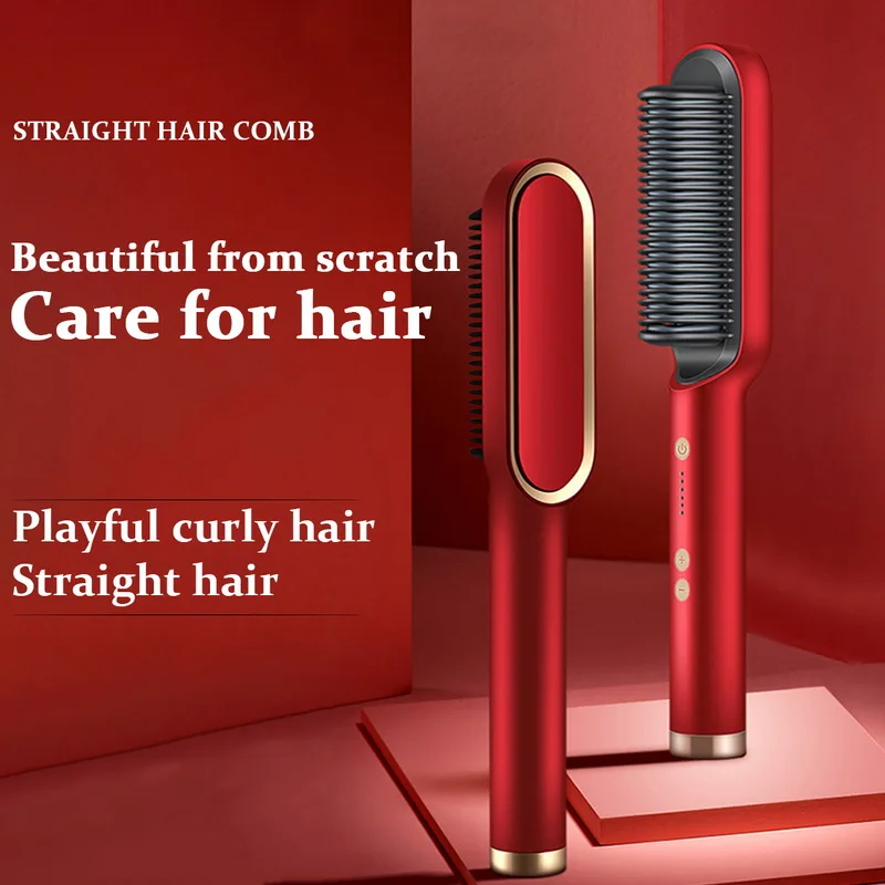 

Straightening Heating Combs Men Beard Hair Straightener Ceramic Curler Professional Heated Comb Electric Hair Brush Straightener