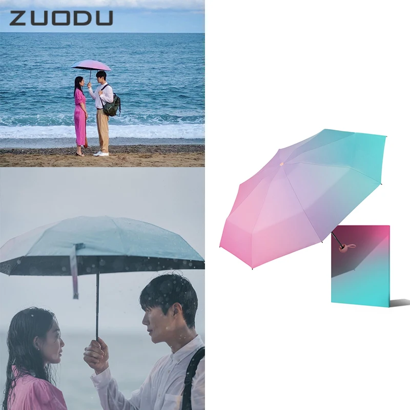 

ZUODU Umbrella 갯마을 차차차 Shin Min A Pocket Mini Parasol for Women UV Protection Folding Cute Umbrella Beach Sun Rain