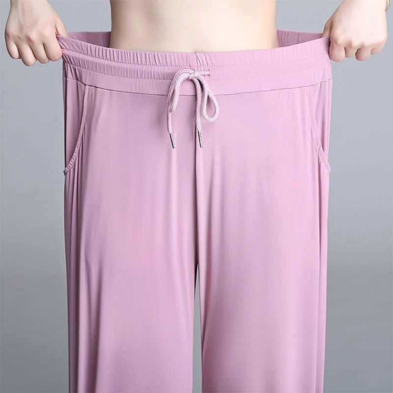 Брюки женские весенне-летние повседневные тонкие джоггеры из ледяного шелка