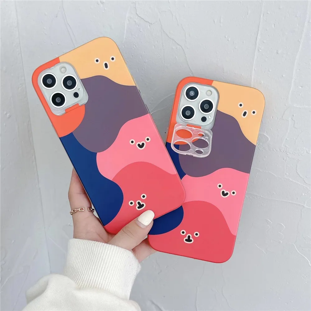 

INS Color Splicing Cartoon Phone Case For iPhone 13 12 11 PRO MAX XS X XR 8 PLUS Cute Soft Frame Transparent Bracket Cover Shell