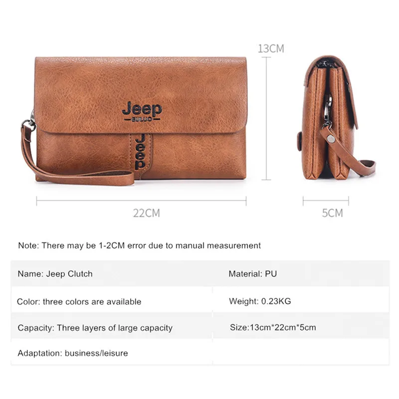 JEEP BULUO Mens Wallet Clutch Bag PU Leather Coin Purse Long Fashion Business Style Men's Handbag Card Bags Soft Key Bag images - 2